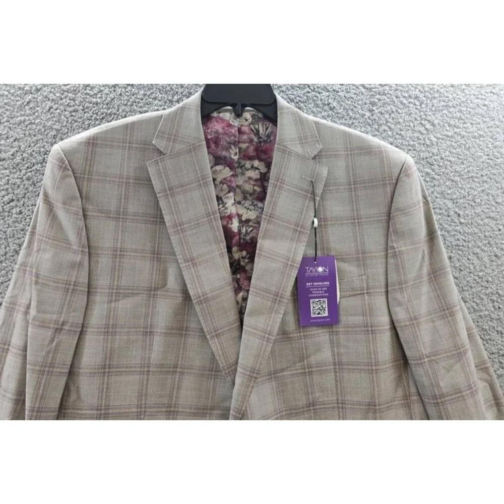 Tayion Collection Regular-Fit Suit Jacket Men's 46R Tan Check Long Sleeve